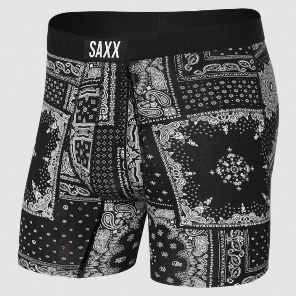 NEW SAXX men's vibe super soft boxer brief in black bandana